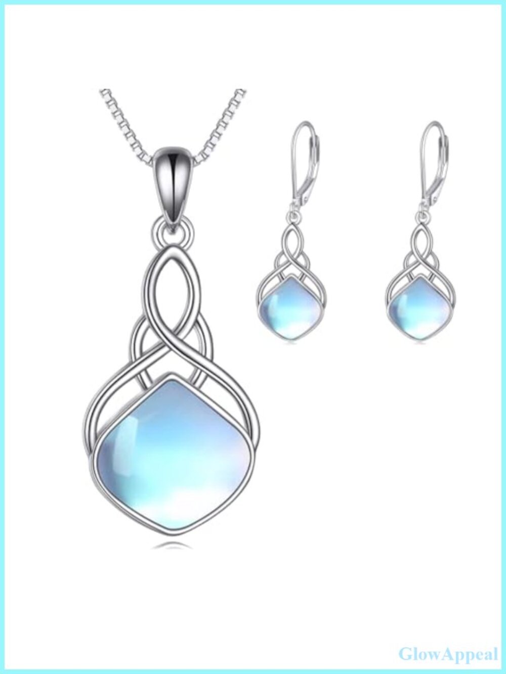 Sterling Silver Moonstone Celtic Knot Earrings Necklace Set